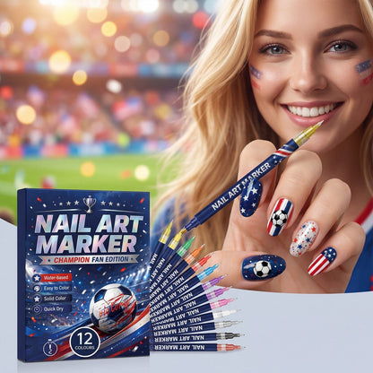 12-Color Soccer Fan Nail Art Marker Set——Bring Match-Day Energy to Your Nails