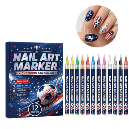 12-Color Soccer Fan Nail Art Marker Set——Bring Match-Day Energy to Your Nails